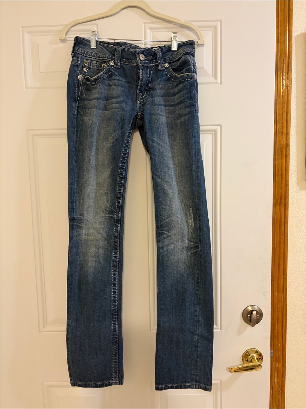 Miss Me Straight Leg Jeans in Distressed Medium Blue